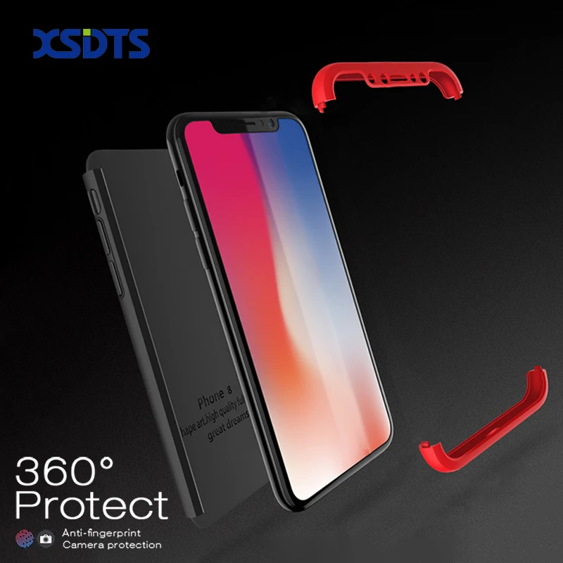 Полная защита чехол для iPhone X XS Max 8 7 6plus 6 6s 5S SE 360 градусов 3in1 Жесткий ПК