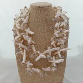 

2 Strands White Cross Keshi pearl Crystal Necklace 18"