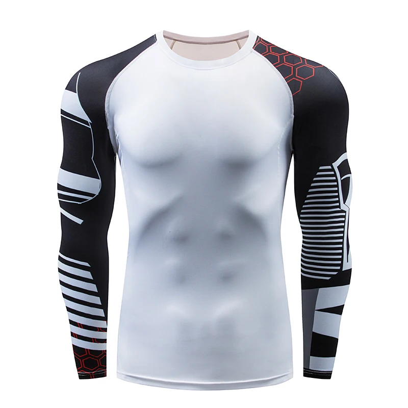 Сжатый рубашка 3D печати с длинным рукавом набор мышечной человек Бодибилдинг Фитнес футболка упражнения мышц эластичная рубашка комплект
