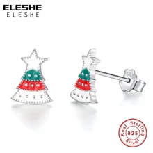 ELESHE 925 стерлингового серебра рождественские деревянные серьги для женщин девочек многоцветные эмалированные Серьги Рождественские ювелирные изделия