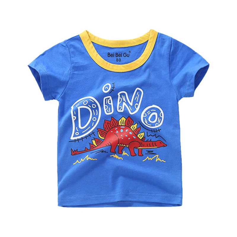 Новая летняя футболка с принтом динозавра из мультфильма; хлопковые для маленьких мальчиков футболка с коротким рукавом для мальчиков младенцев, топы для девочек, одежда для детей от 2 до 8 лет - Цвет: 21