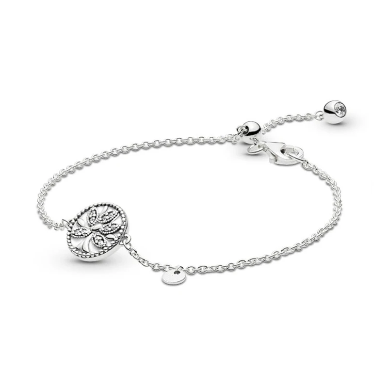 

925 Sterling Silver Bracelets Jewelry Clear CZ Tree of Life Charms Bracelets for Women Crystal Family Tree Silver Bracelets 2019