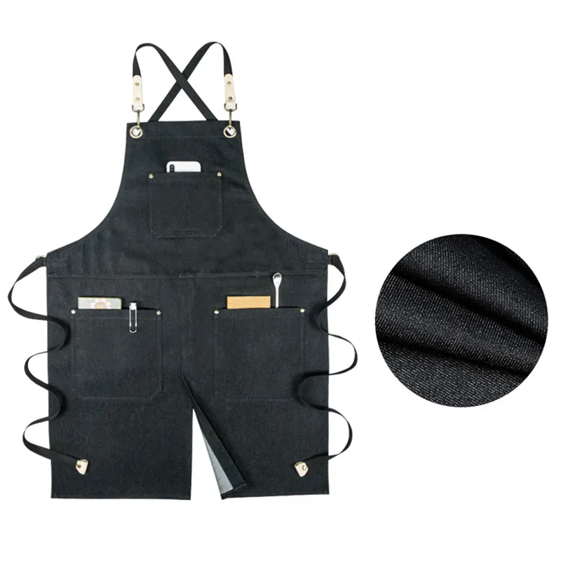 Split Leg Black Gray Denim Crossback Cotton Straps E24-6