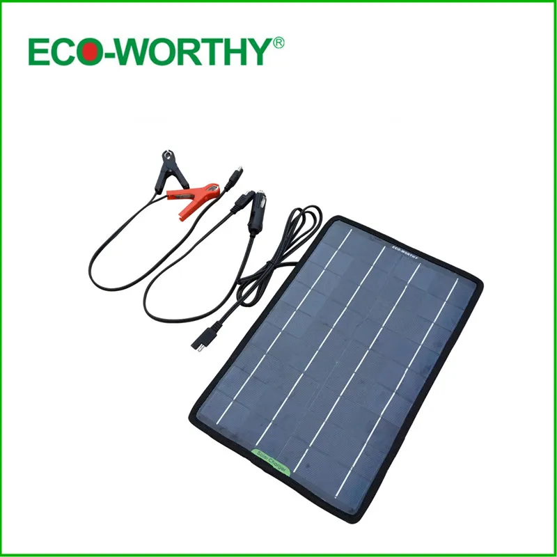 Image ECO WORTHY 12 Volts 10 Watts Portable Power Solar Panel Battery Charger Backup for Car Boat with Alligator Clip Adapter