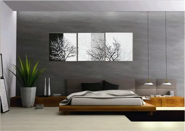 Handmade 3 Piece Black White Contemporary Abstract Oil Painting On Handmade 3 Piece Black White Contemporary Abstract Oil Painting On Canvas Wall Art Tree Branches Pictures