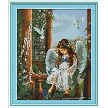 

Cross stitch suit Geranium angel garden wall painting printing small angel multi-style DMC cotton fabric hotel home decoration