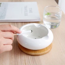 Домашняя бамбуковая основа керамический круглый чайный столик пепельница для домашнего офиса креативная стильная пепельница