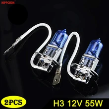 Hippcron h3 lâmpada halógena, 12v, 55w, 5000k, lâmpada para farol de carro 1600lm, vidro azul escuro, luz super branca (2 pcs)