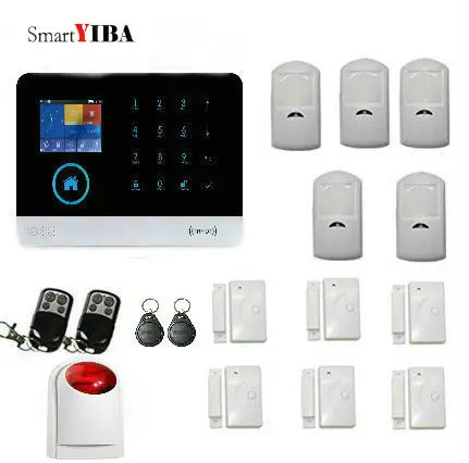 

SmartYIBA RFID Wireless WIFI GSM SMS Alarm APP Control Door Intruder Sensor Strobe Siren PIR Moton Alarm Kits Security System