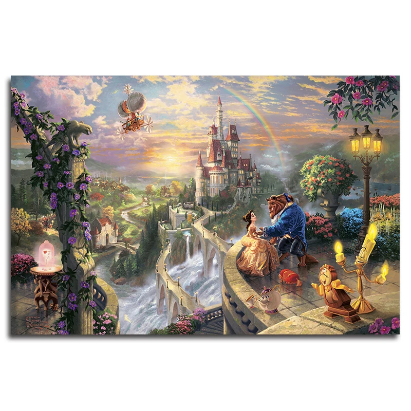 

Beauty And The Beast Falling In Love By Thomas Kinkade Canvas Painting Posters Prints Wall Art Picture Modern Home Decoration