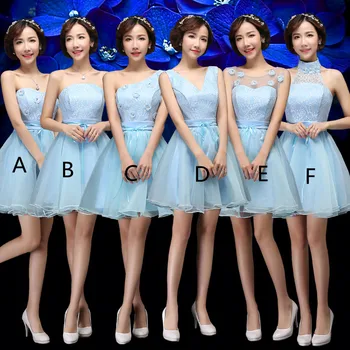 

Holievery Tulle Short Bridesmaid Dresses with Lace Embroidery 2019 Knee Length Wedding Party Dress Sky Blue Brautjungfernkleid