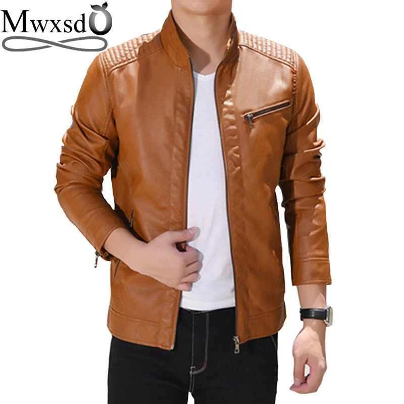 

Mwxsd brand autumn men PU Leather Jackets men's slim fit stander collar leather jacket and coat male clothing jaqueta de couro