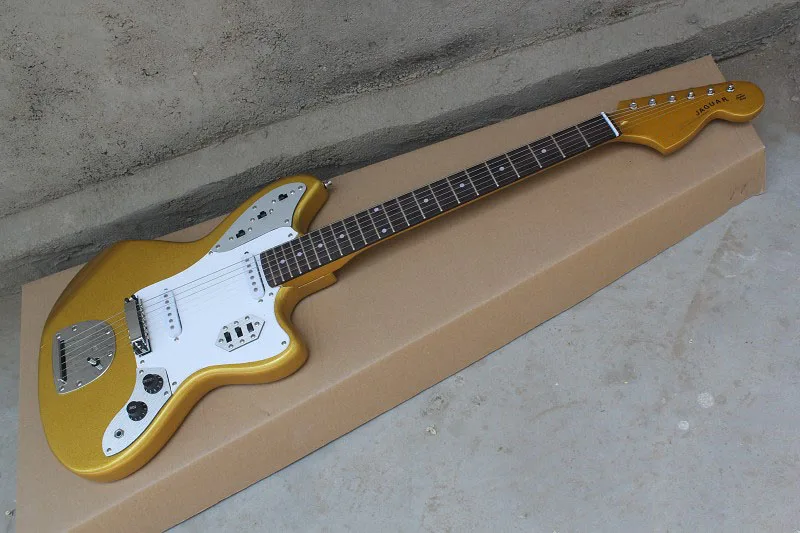 

Free Shipping Rosewood Fingerboard 22 Fret F Jaguar gold color jazz Electric Guitar 14-5-10