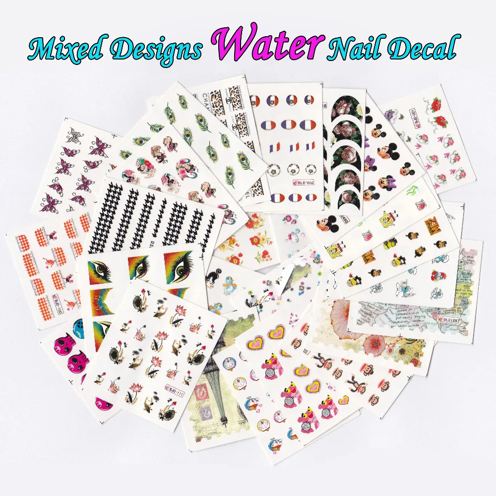 Nail 10 Small Sheets/Lot Mixed 2000 Designs Nail Art Water Transfer Wraps Sticker Decal Art Tip Decoration