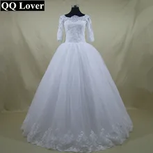 QQ Lover 2017 Vestido De Noiva Half Sleeves Romantic Wedding Dress Lace Up Back Tulle Bridal Gowns