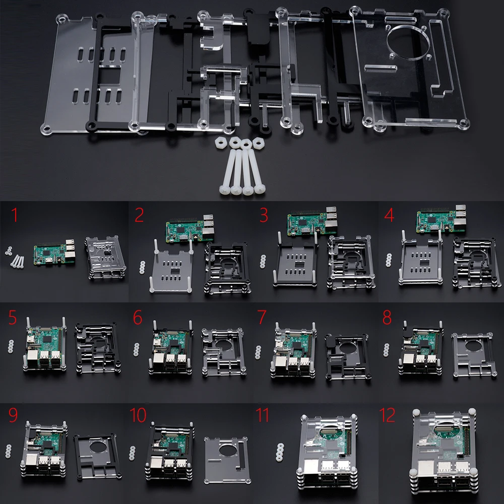 Малина Pi 3B + футляр 9 слоев черная акриловая чехол + вентилятор охлаждения + 5 В 3A Мощность адаптер ЕС, США, Великобритании разъем АС для Raspberry Pi