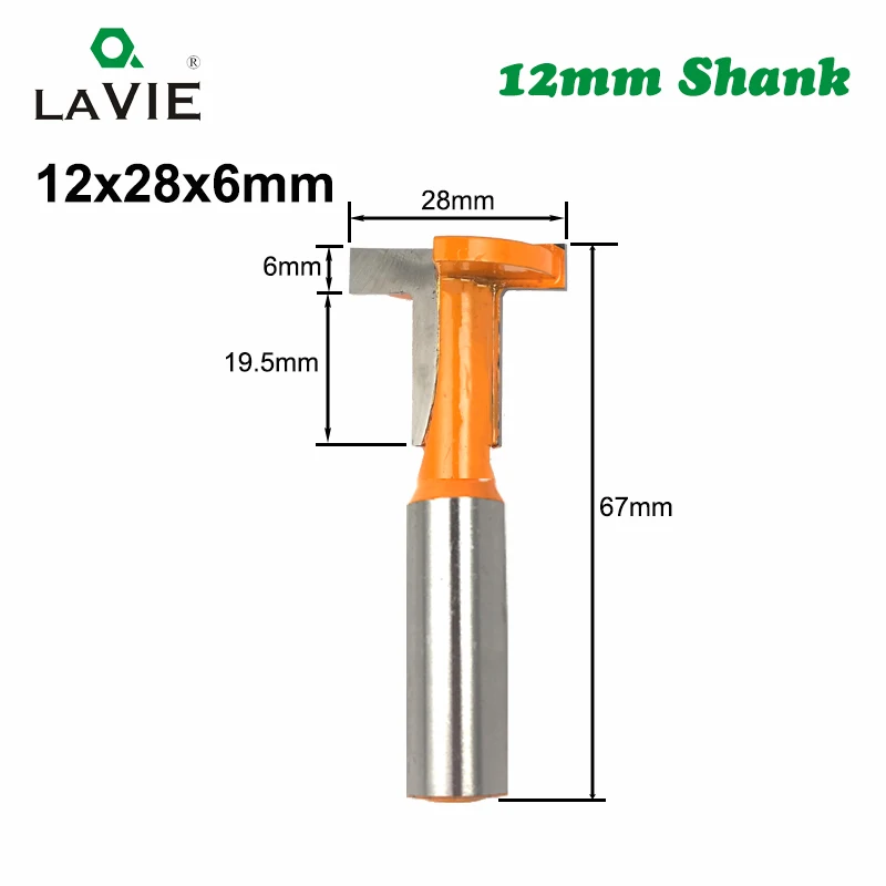 LAVIE 12 мм хвостовик Т-образный фрезерный станок бит фрезерование прямой край долбежный Фрезерный резак слот режущая ручка для дерева по дереву MC05010 - Длина режущей кромки: 12x28x6mm