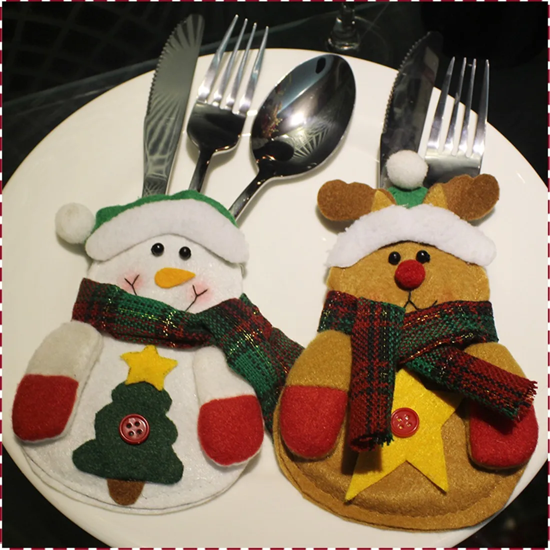 

Wholesale Christmas Decoration 2016 Cutlery Suit Holders Pockets Knifes Folks Bag Snowman Dinner Decor Home Decoration