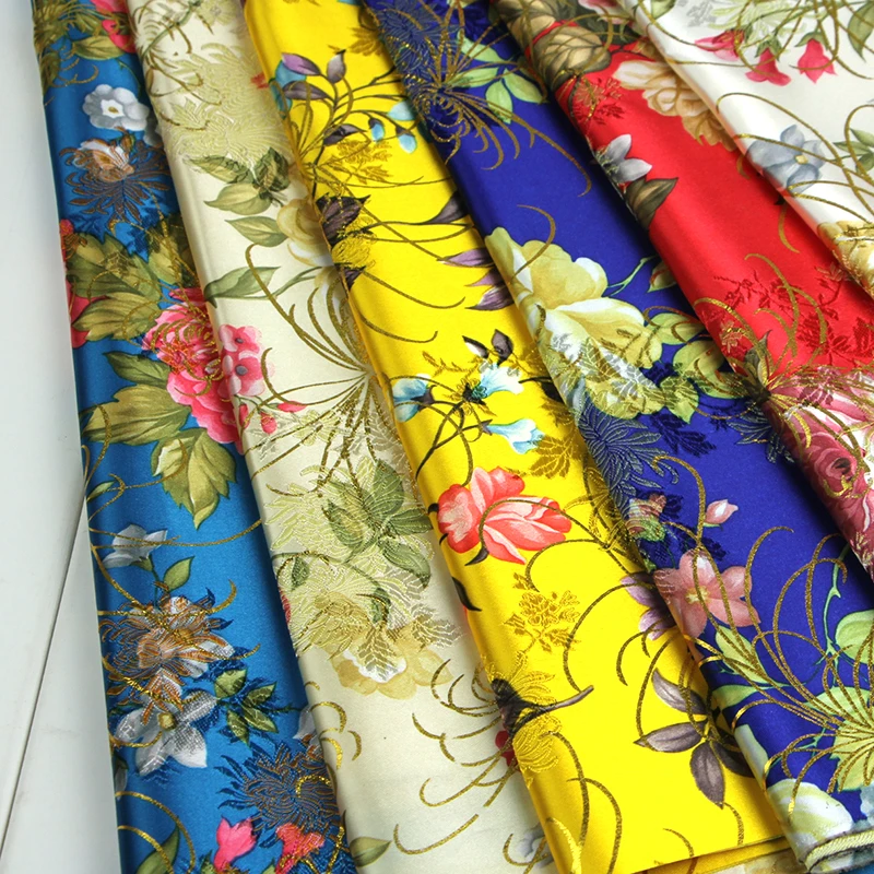 138CM Wide 20MM Vegetable Print Yellow Silk /& Spandex Strech Silk Satin Fabric for Blouse Dress Clothing Cheongsam E793