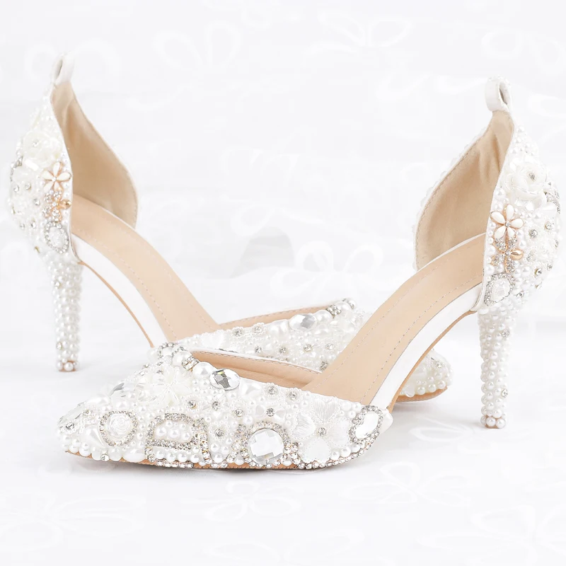 

sandals shoes woman pearls crystal white shoes wedding dress bride's women Princess Wedding Dress white