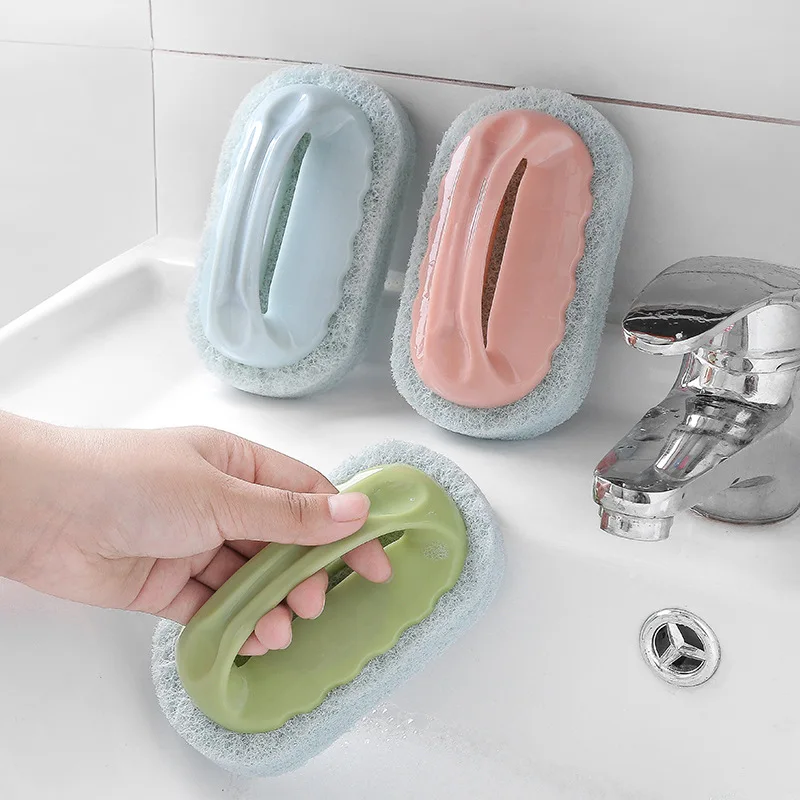 

Hot Sale Strong Decontamination Bath Brush Multicolor Simple Sponge Tiles Brush Magic Handle Convenient Home Kitchen Clean Tools