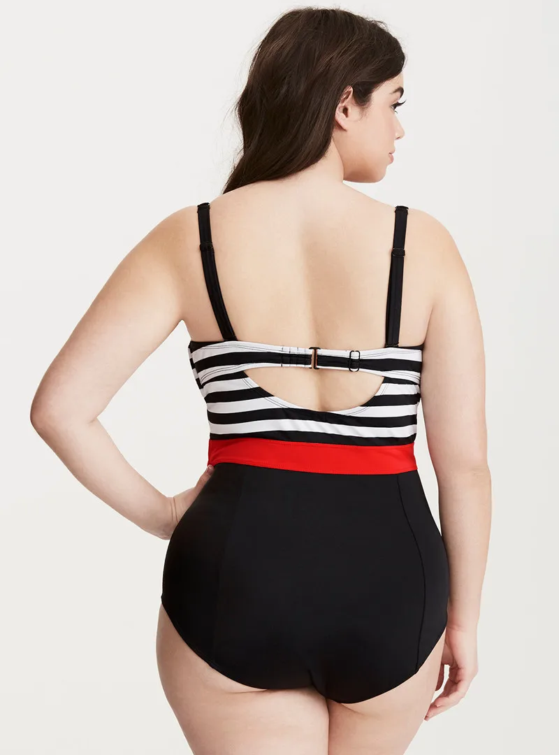 Günstig Plus Größe Sexy Frauen Sexy Stripped One Stück Badeanzug Push Up Padded Bademode Bademode Großen Bauch Badeanzug Große Größe L ~ 5XL