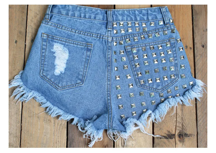 2017 European station Europe and the United States new rivets rivets irregular cat to be side cowboy high waist pants shorts hot pants (15)