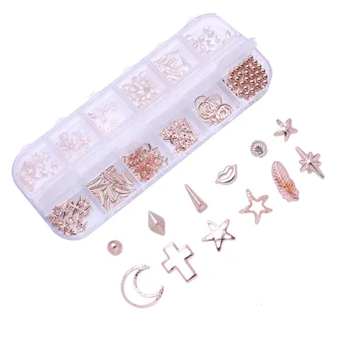 1 Box AB Color Nail Art Rhinestone Gold Silver Clear Flat Bottom Multi-size Dried Flowers Manicure DIY Nail Art 3D Decoration - Color: pattern4