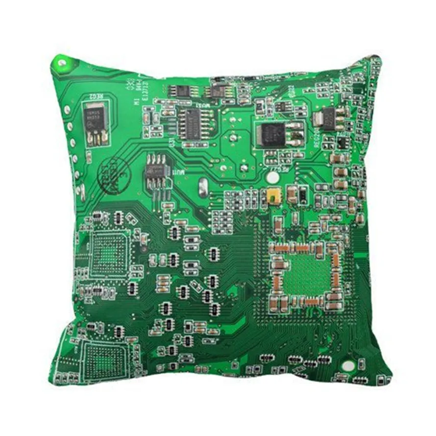 Computer Geek Circuit Board green Throw Pillow Case