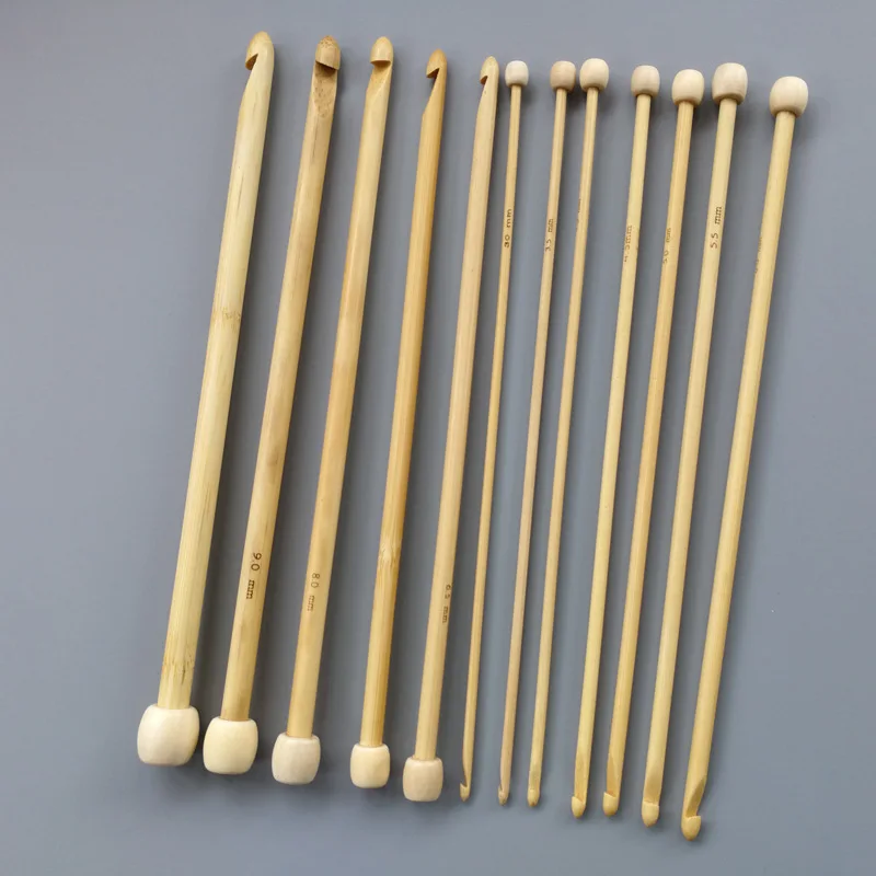

12pcs /set 25cm Bamboo Crochet Needle Knitting Tool Sweater Crochet Hook with Bead for DIY & Hand-made