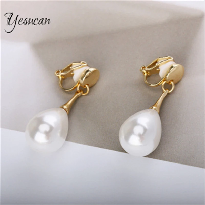

Yesucan Clip Earrings Without Piercing for Women Luxury Pearl Female Clip On Earrings Clip Earrings 925 Sterling Silver Earring