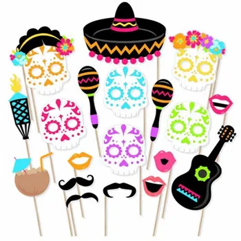 

21Pcs/set Mexican Mask Photo Props Halloween Day Colored Skull Head Happy Halloween Party Decorations Baby Shower for Party.JW