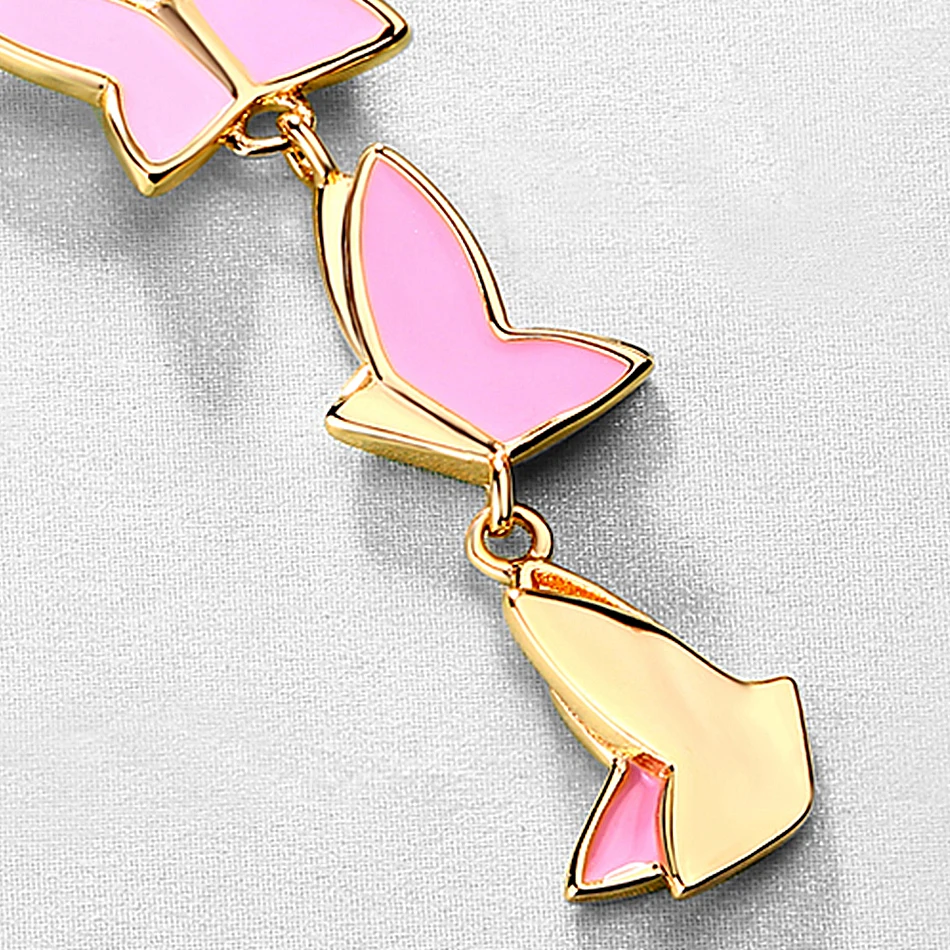 ALLNOEL Pink Enamel Butterfly Necklace For Women 9K Gold Plated Wedding Marriage Jewelry Anniversary Engagement Gifts On March 8 (6)