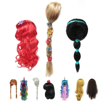 

Kids Girl Cosplay Wig Princess Elsa Anna Jasmine Arier Aurora Merida Belle Moana Snow White Tangled Hair Braid Wigs for Party