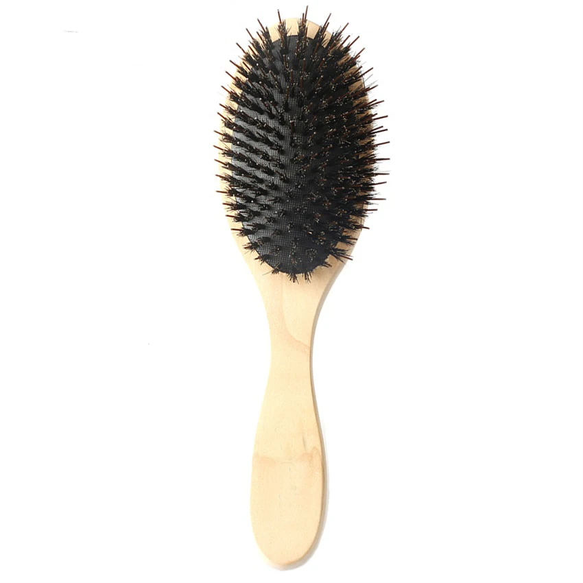 Boar Bristle Oval Paddle Hairdressing Brush Wooden Massage Brush In