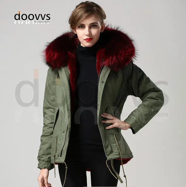 high quality sexy wine red Mrs real fur collar parka for women winter ...