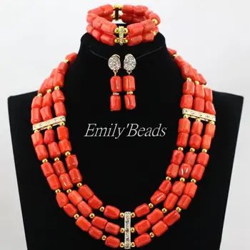 

2016 Fabulous Pink Nigerian African Wedding Coral Beads Jewelry Set Traditional Indian Bridal Necklace Set Free Shipping CJ723