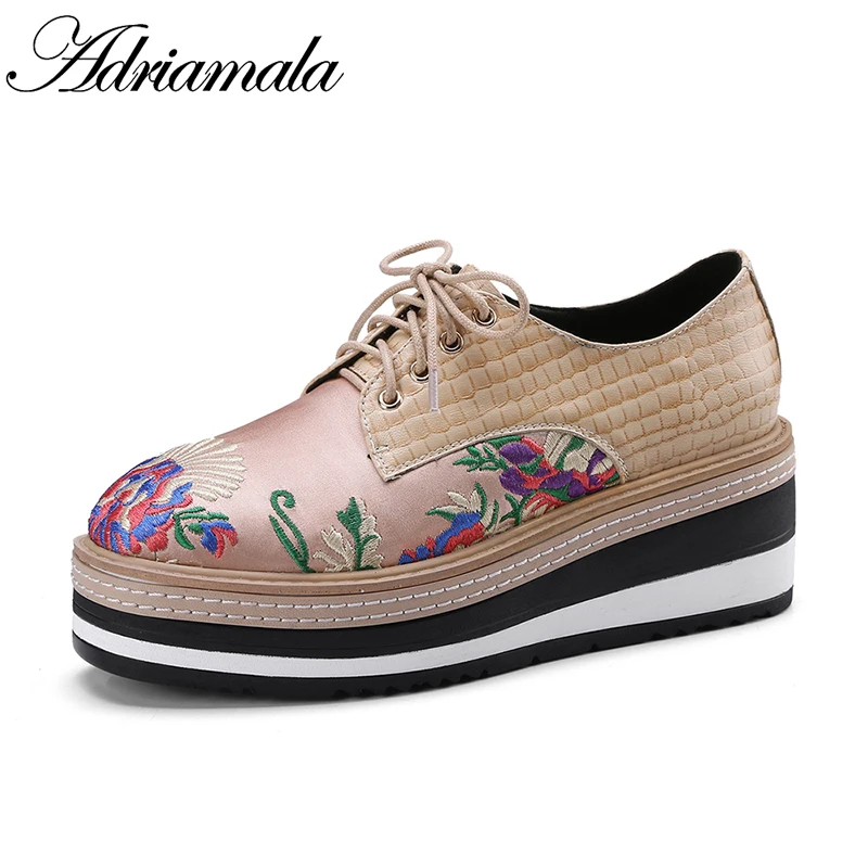 green Fleur Plate Bout Chaussures 2018 Vache As En Broderie À Plates Femme Plate Picture Femmes Rond Casual Véritable forme black Adriamala Cuir Lacets x8vBTvqw0S