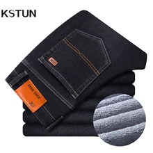 KSTUN, мужские джинсы,, зимние, тонкие, прямые, эластичные, черные, синие, теплые, флисовые, мужские брюки, повседневные, джинсовые штаны, Прямая поставка