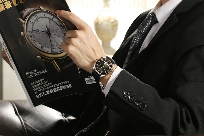 clássico rosa ouro couro relógios de pulso mecânicos reloj hombre 2020
