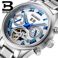 Швейцария БИНГЕР часы мужчины luxury brand Tourbillon сапфир световой несколько функций Механические Наручные Часы B8602-2