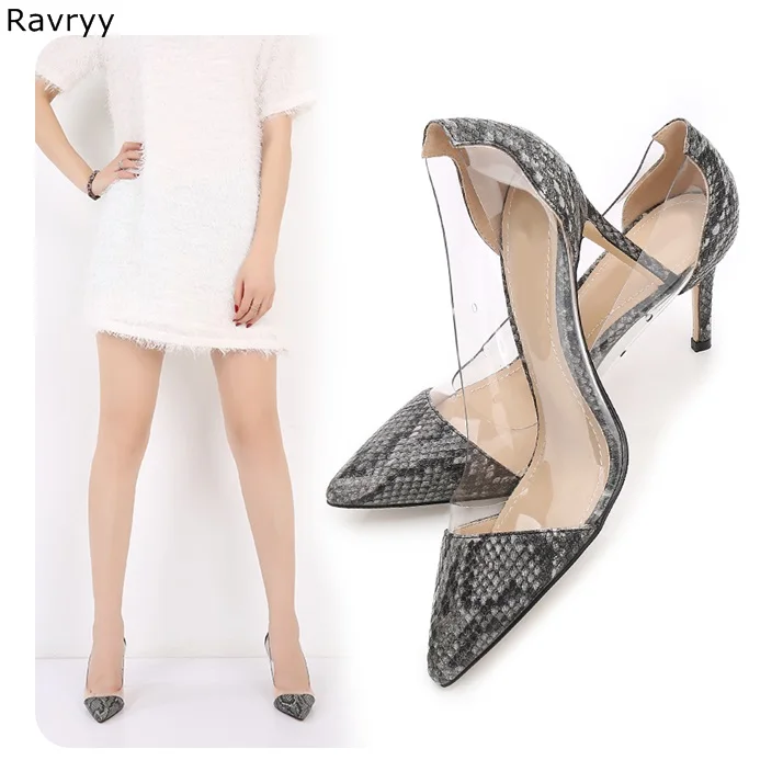 Gray Snakeskin Woman high heels Pointed Toe Sexy Pumps slip on female