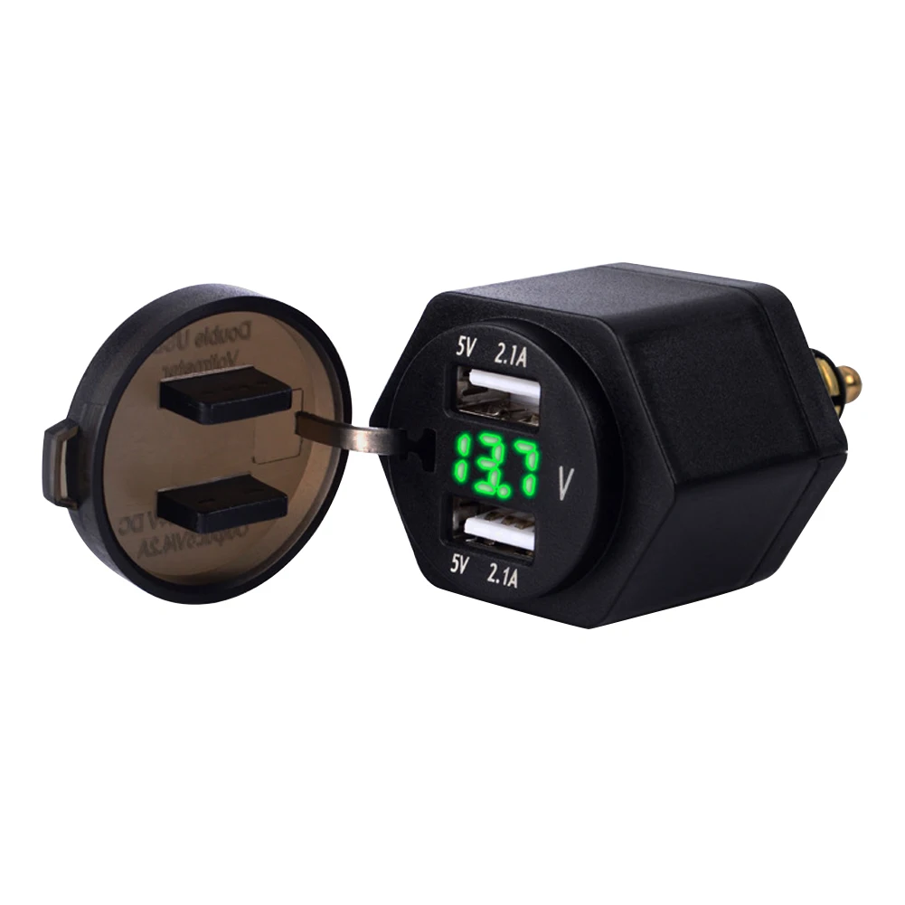 Dual USB Adapter Charger Plug With Cover Digital Display Safe Motorcycle Durable Waterproof PVC LED Voltmeter 4.2A Socket | Автомобили и