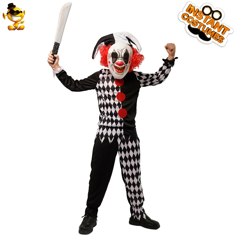 DSPLAY костюм клоуна для мальчиков Детский черно-белый полосатый клоун с маской для Хэллоуина карнавальные Вечерние