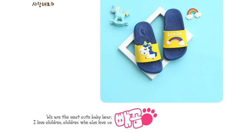 Летние тапочки с единорогом для мальчиков и девочек; обувь с радугой; Детские домашние тапочки с животными; Детские пляжные тапочки из ПВХ с героями мультфильмов