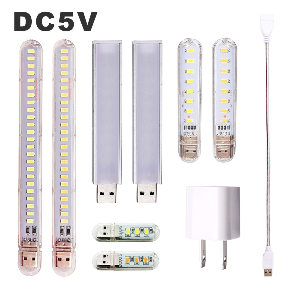 

DC 5V Mini LED Night Light Portable 10LEDs 24LEDs USB Reading Table Lamp Bendable Extension Pole US Plug Adapter Book Lights