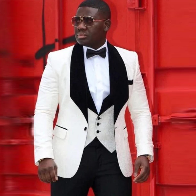 

Colorful African Nigeria Mens Wedding Suit Groom Tuxedo Jacket+Pants+Vest 3 Pieces Groom Suit Wedding Tuxedo for Groom