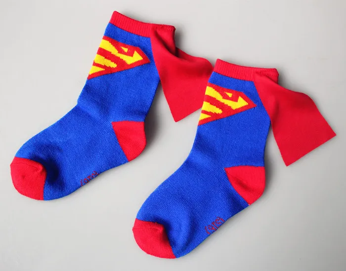 Superman Хлопковые носки для девочек от 4 до 8 лет супер плащ супергероя, спортивные носки с героями мультфильмов детские спортивные носки для мальчиков длинные Носки с рисунком Человека-паука для костюмированной вечеринки - Цвет: Superman
