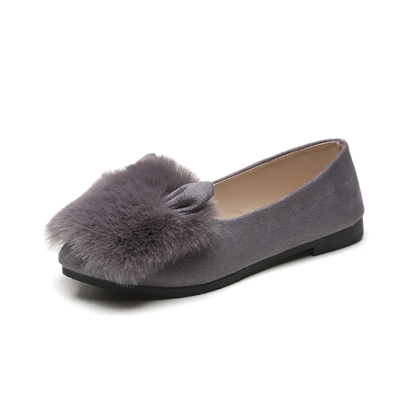 

2018 Women Slip On Sliders Cute Rabbit Ears Plush Fluffy Faux Fur Flat Slipper Flip Flop Single Shoes Ladies Casual loafers Shoe