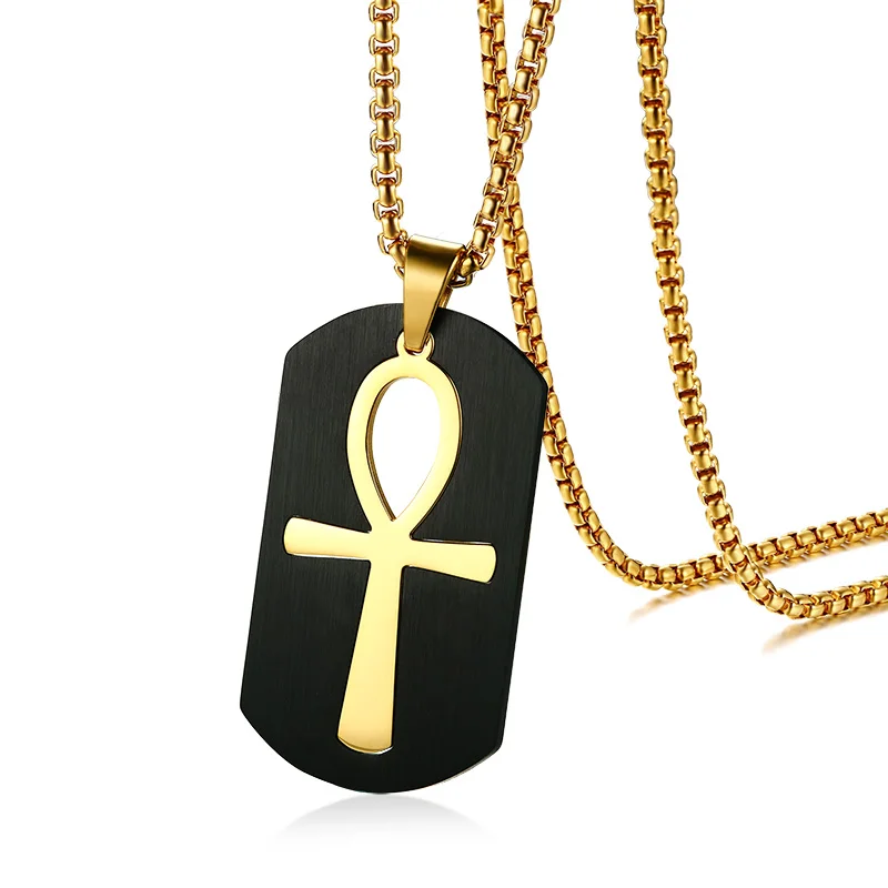 Египетский Анкх ожерелье ювелирные изделия золото цвет нержавеющая сталь кулон мужчины ключ к жизни Египетский крест с 2" коробка цепь - Окраска металла: Золотой цвет